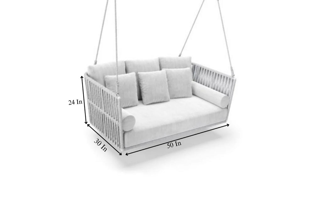 Virasat Double Seater Hanging Swing Without Stand For Balcony , Garden Swing (Silver) Braided & Rope-VIRASAT FURNITURE & FURNISHING