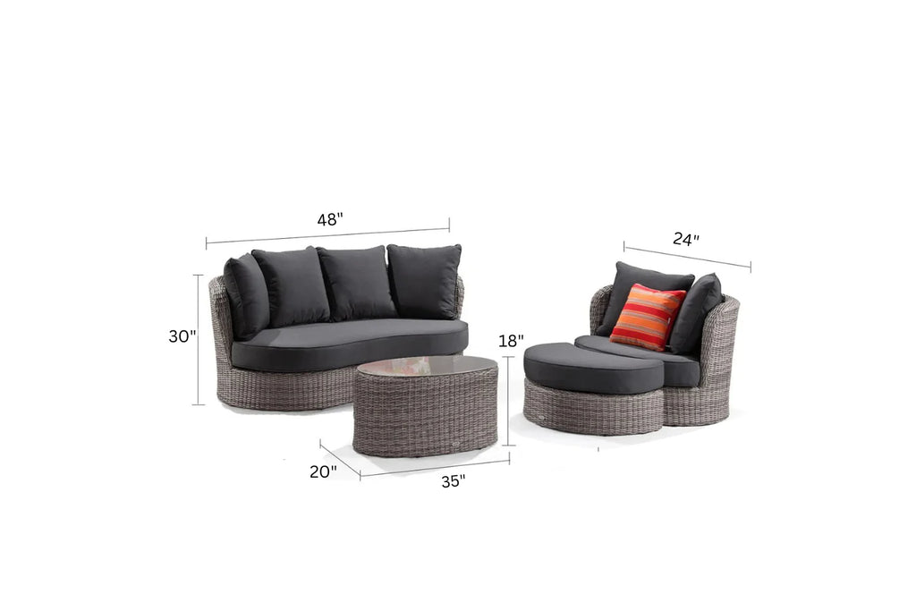 Virasat Outdoor Garden Balcony Sofa Set 2 Seater, Single Seater and 1 Center Table with Ottoman Set (Black)-VIRASAT FURNITURE & FURNISHING