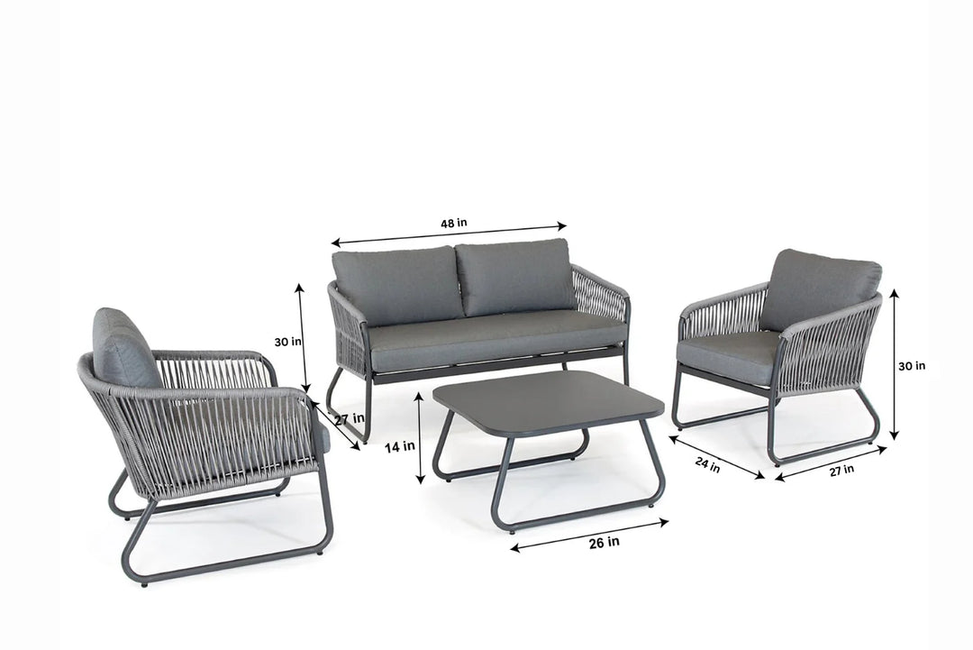 Virasat Casu Outdoor Garden Balcony Sofa Set 2 Seater, 2 Single seater and 1 Center Table Set, Braid & Rope (Grey)