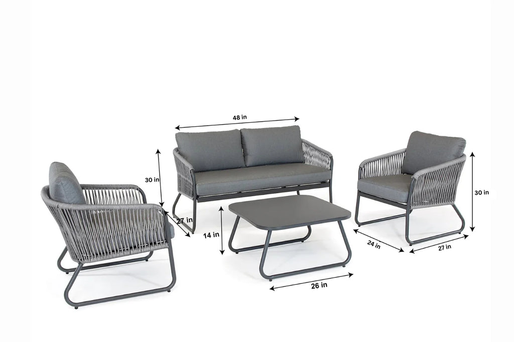 Virasat Outdoor Garden Balcony Sofa Set 2 Seater, 2 Single seater and 1 Center Table Set, Braid & Rope (Grey)-VIRASAT FURNITURE & FURNISHING