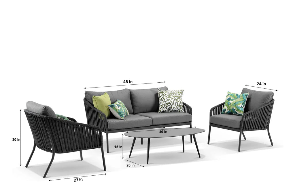 Virasat Outdoor Garden Balcony Sofa Set 2 Seater, 2 Single Seater 1 Center Table Set, Braid & Rope (Dark Grey)-VIRASAT FURNITURE & FURNISHING