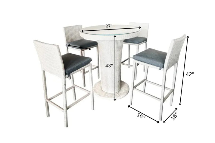 Virasat Epifanio Outdoor Patio Bar Set, 4 Chairs and 1 Table For Balcony (White)