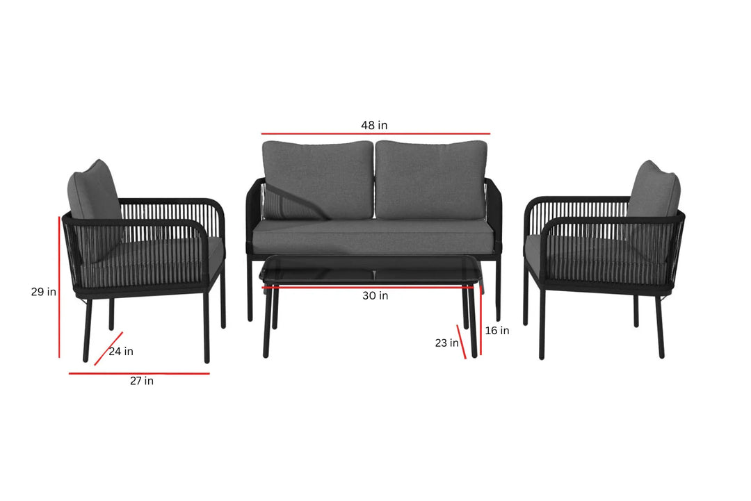 Virasat Fletcher Outdoor Garden Balcony Sofa Set 2 Seater, 2 Single seater and 1 Center Table Set Braid & Rope (Dark Grey)