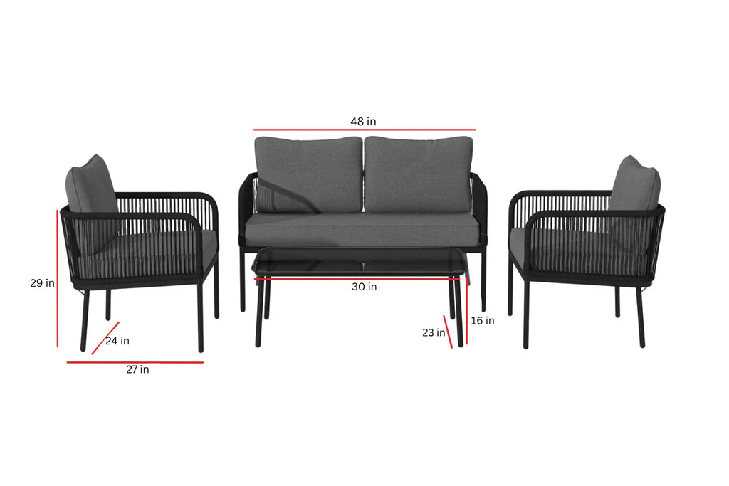 Virasat Outdoor Garden Balcony Sofa Set 2 Seater, 2 Single Seater and 1 Center Table Set Braid & Rope (Dark Grey)-VIRASAT FURNITURE & FURNISHING