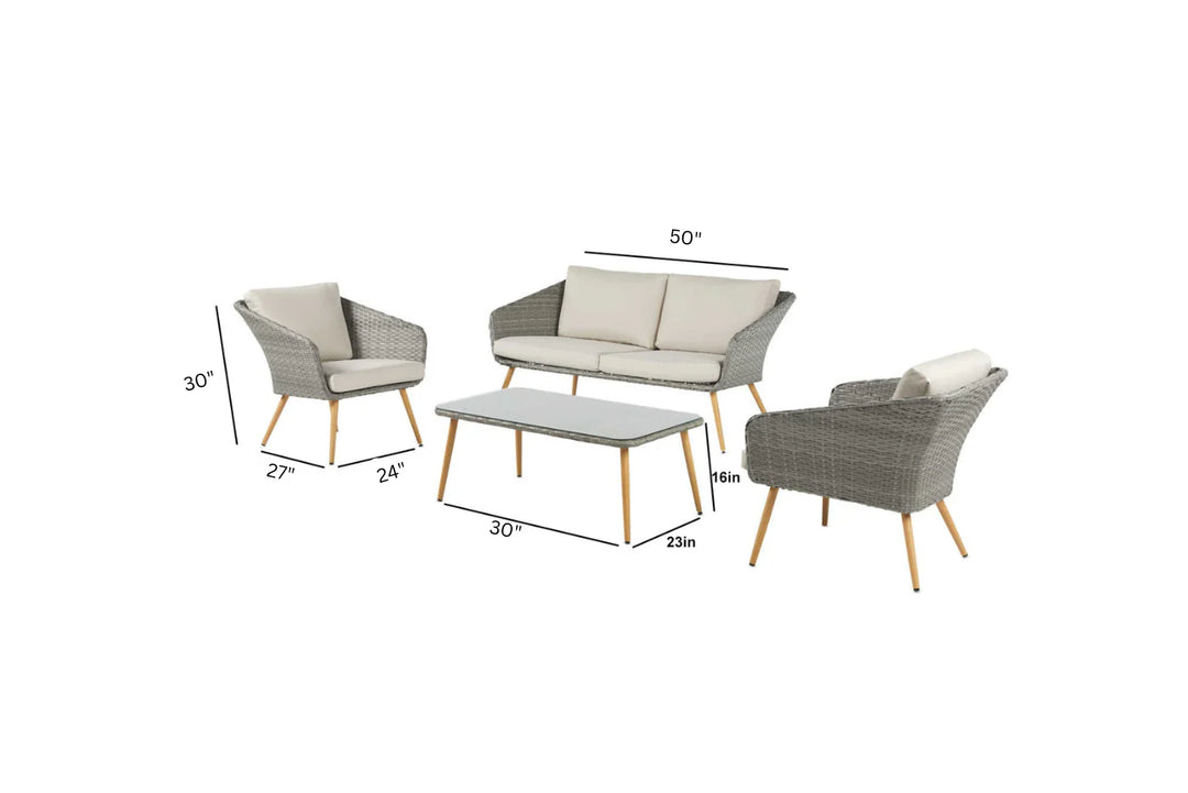 Virasat Rios Outdoor Garden Balcony Sofa Set 2 Seater, 2 Single seater and 1 Center Table Set (Gray + Beige)