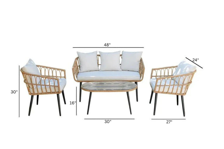 Virasat Pyro Outdoor Garden Balcony Sofa Set 2 Seater, 2 Single seater and 1 Table Set (White + Tan)