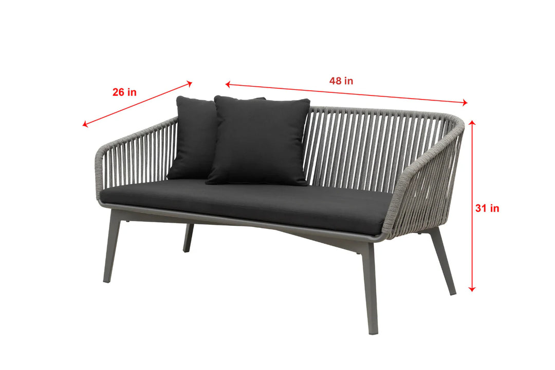 Virasat Roxy Outdoor Garden Balcony Sofa Set 2 Seater, 2 Single seater and 1 Center Table Set, Braid & Rope (Dark Grey)