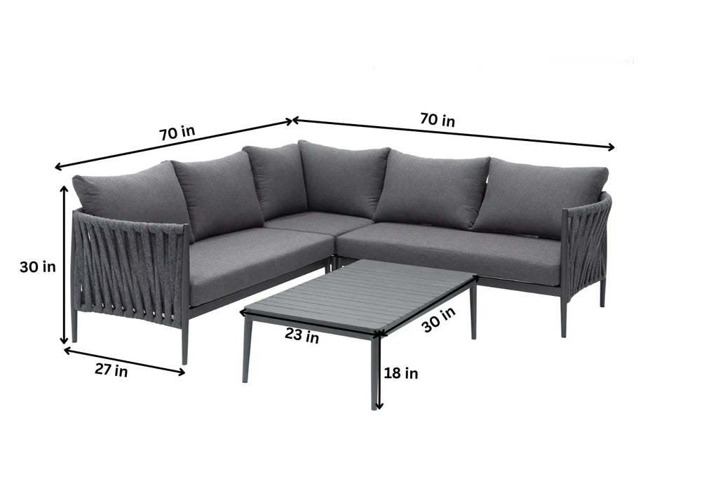 Virasat Outdoor Garden Balcony Sofa Set 5 Seater and 1 Center Table Set, Braid & Rope (Dark Grey)-VIRASAT FURNITURE & FURNISHING