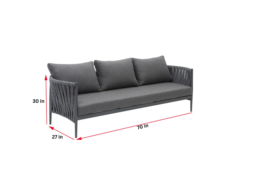 Virasat Outdoor Garden Balcony Sofa Set 3 Seater, 2 Single Seater and 1 Table Set Braid & Rope (Dark Grey)-VIRASAT FURNITURE & FURNISHING