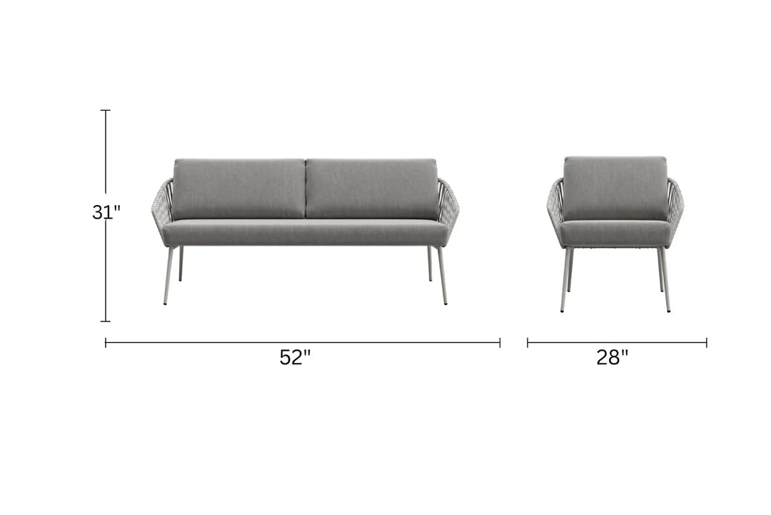 Virasat Eustacia Outdoor Sofa Set 2 Seater, 2 Single Seater, 1 Ottoman, 1 Center Table + 1 side table Set (Grey) Braided & Rope