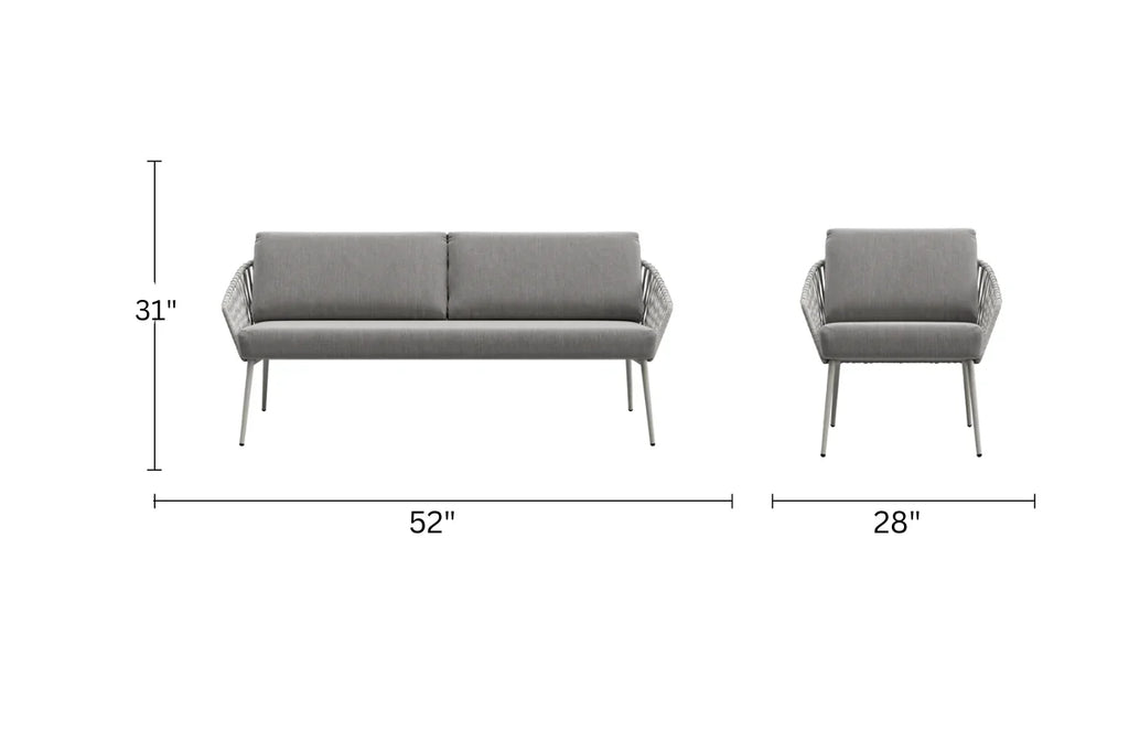 Virasat Outdoor Sofa Set 2 Seater, 2 Single Seater, 1 Ottoman, 1 Center Table + 1 Side Table Set (Grey) Braided & Rope-VIRASAT FURNITURE & FURNISHING