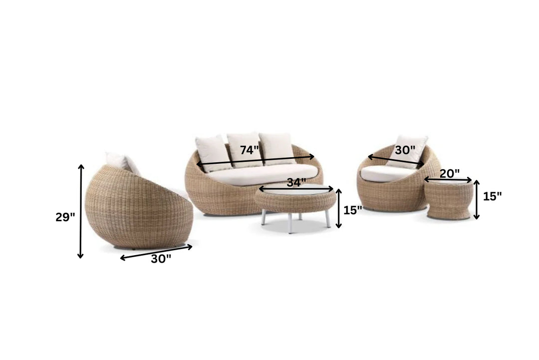 Virasat Ignazio Outdoor Sofa Set 3 Seater , 2 Single seater , 1 Side table and 1 Center Table