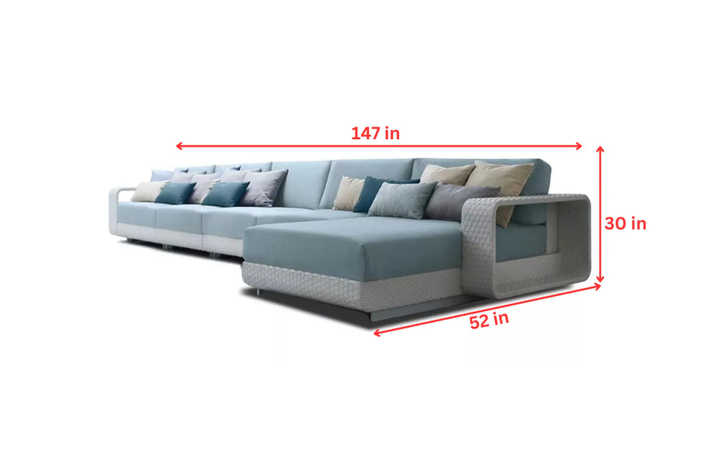 Virasat Outdoor Garden Balcony Sofa Set 5 Seater, 1 Center Table With 1 Ottoman Set (White + Sky Blue)-VIRASAT FURNITURE & FURNISHING