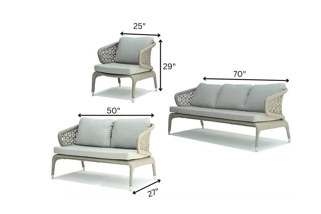 Virasat Outdoor Garden Balcony Sofa Set 3 Seater, 2 Seater, 2 Single Seater and 1 Center Table With 1 Side Table and 1 Ottoman Set (Grey)-VIRASAT FURNITURE & FURNISHING