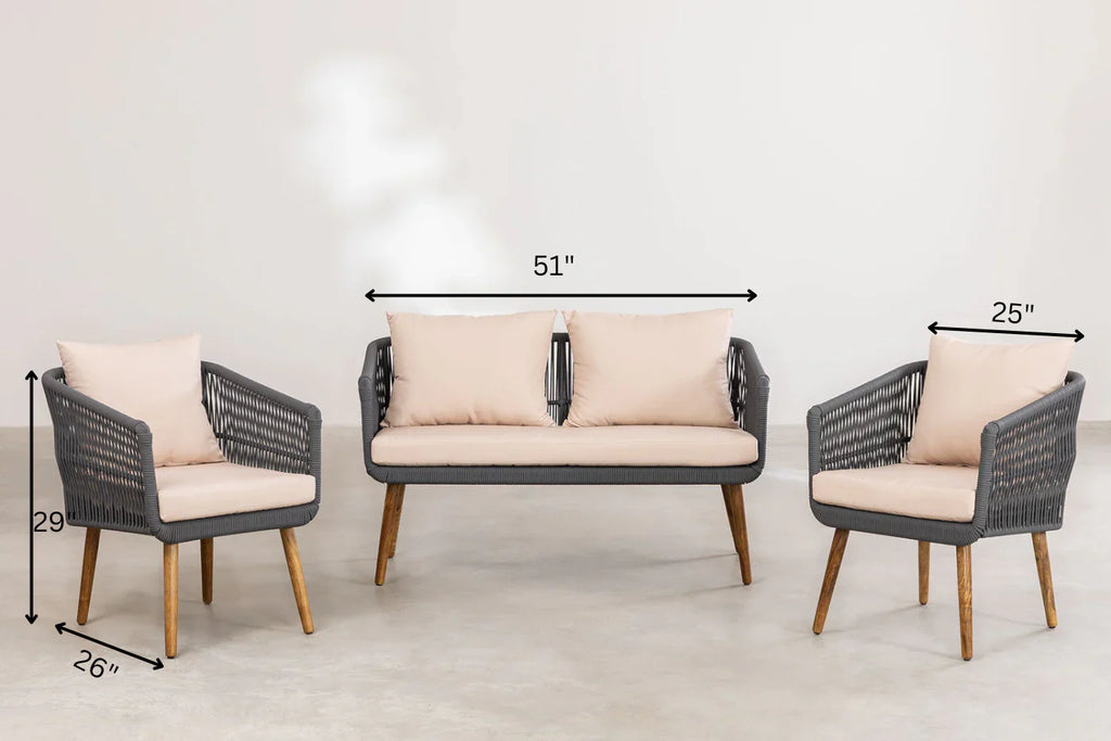 Virasat Outdoor Sofa Set 2 Seater, 2 Single seater Set Braided & Rope-VIRASAT FURNITURE & FURNISHING