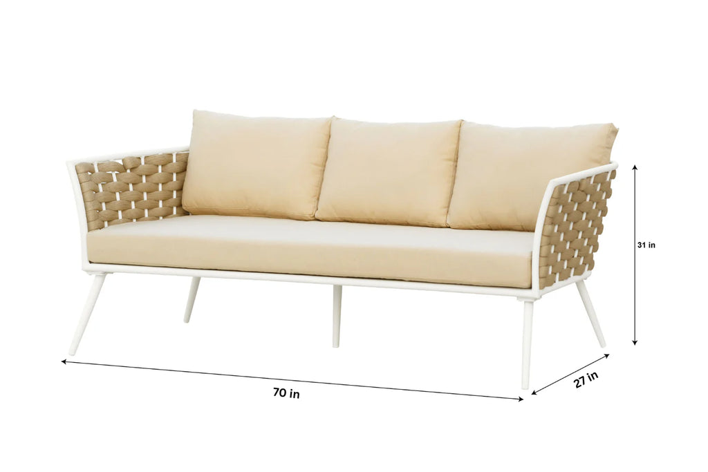 Virasat Outdoor Garden Balcony Sofa Set 3 Seater, 2 Single seater and 1 Center Table Set, Braid & Rope (White + Tan)-VIRASAT FURNITURE & FURNISHING