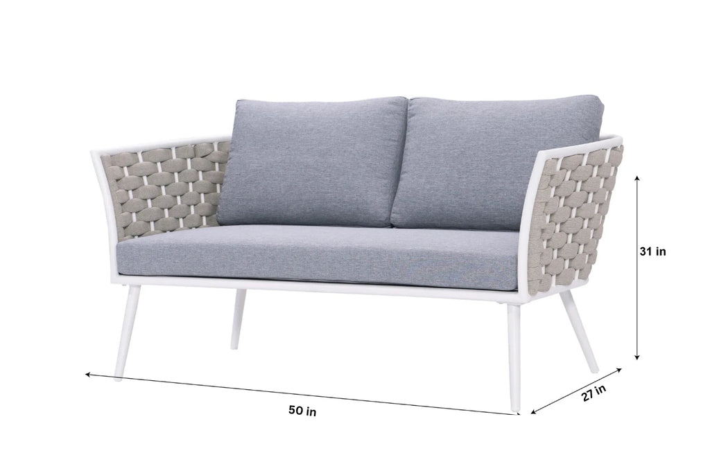 Virasat Outdoor Garden Balcony Sofa Set 2 Seater, 2 Single Seater and 1 Center Table Set, Braid & Rope (White + Cream)-VIRASAT FURNITURE & FURNISHING