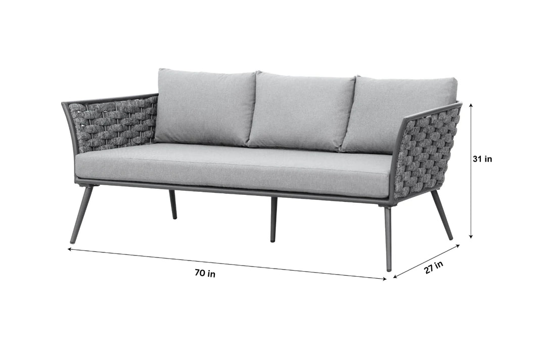 Virasat Klorix Outdoor Garden Balcony Sofa Set 3 Seater, 2 Single seater and 1 Center Table Set, Braid & Rope (Grey)