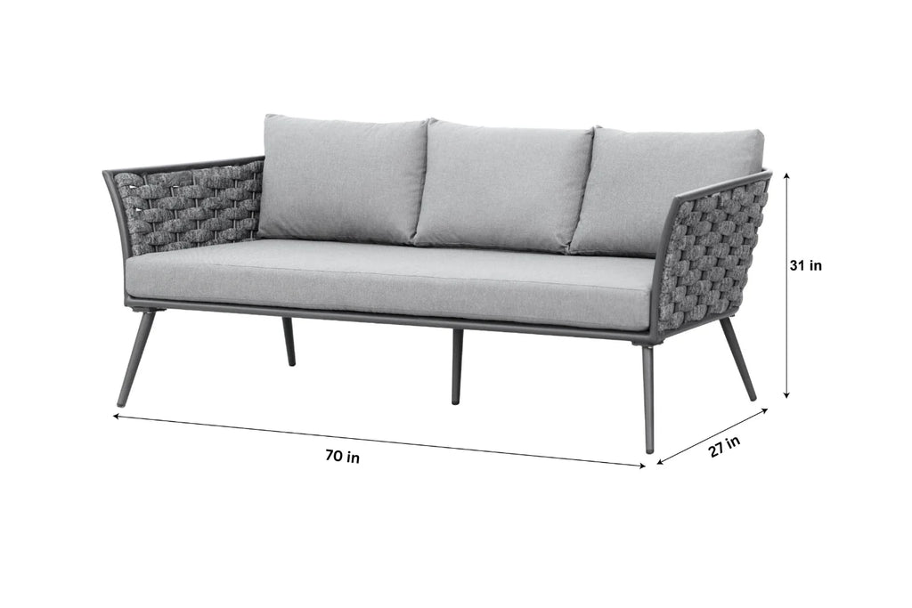 Virasat Outdoor Garden Balcony Sofa Set 3 Seater, 2 Single Seater and 1 Center Table Set, Braid & Rope (Grey)-VIRASAT FURNITURE & FURNISHING