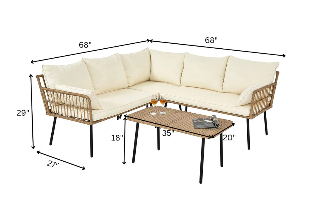 Virasat Tyamo Outdoor Garden Balcony Sofa Set 5 Seater and 1 Center Table Set (Tan + Beige)