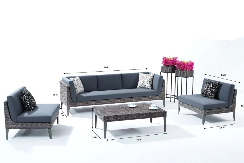 Virasat Outdoor Garden Balcony Sofa Set 3 Seater and 2 Single Seater With 1 Center Table Set (Brown + Navy Blue)-VIRASAT FURNITURE & FURNISHING