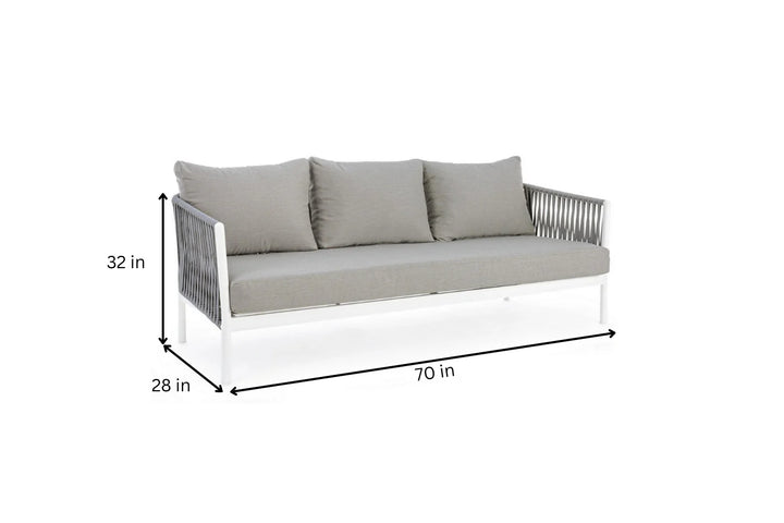 Virasat Aksu Outdoor Garden Balcony Sofa Set 3 Seater , 2 Single Seater and 1 Center Table Set, Braid & Rope (White + Grey)