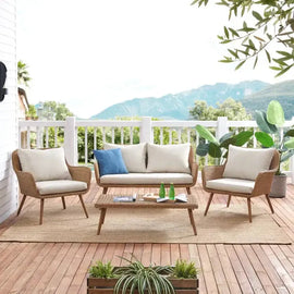 Wagner Outdoor Sofa Set 2 Seater 2 Single Seater Table Brown Beige-VIRASAT FURNITURE & FURNISHING