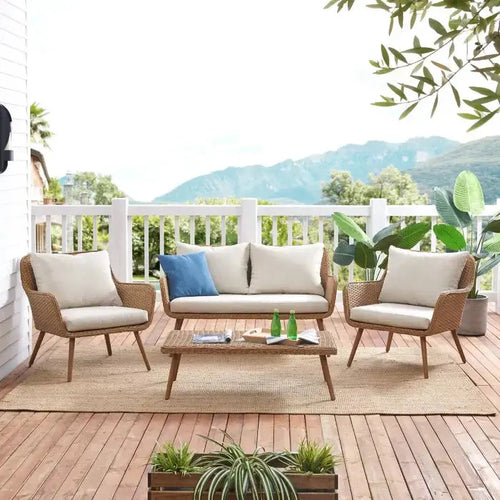 Virasat Outdoor Sofa Set: 2-Seater, 2 Single Seats & Center Table (Brown + Beige)-VIRASAT FURNITURE & FURNISHING