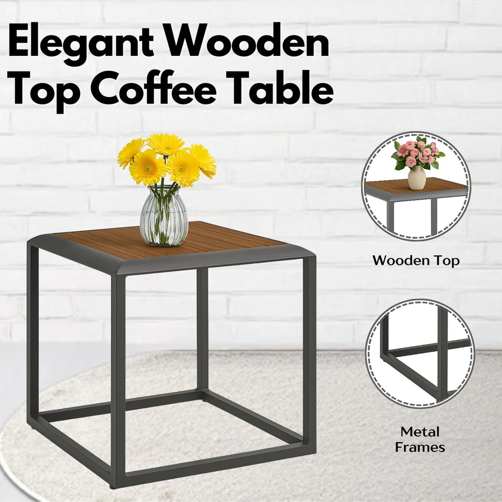 VIRASAT FURNITURE Outdoor Rope 3-Piece Patio Set With Wooden Top Table
