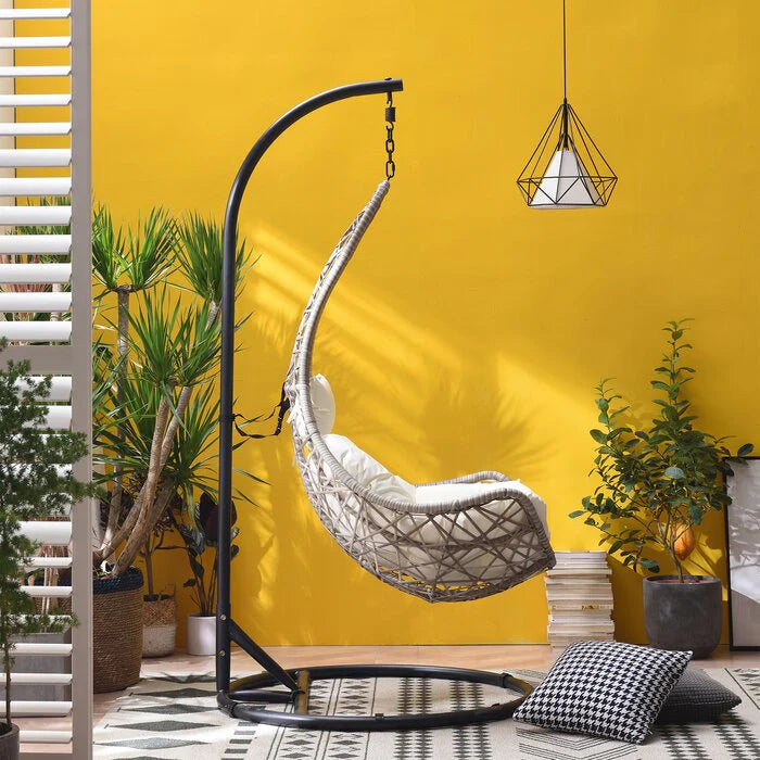 VIRASAT FURNITURE ANASTASIO SINGLE SEATER HANGING SWING WITH STAND FOR BALCONY & GARDEN SWING (SEA SHELL)