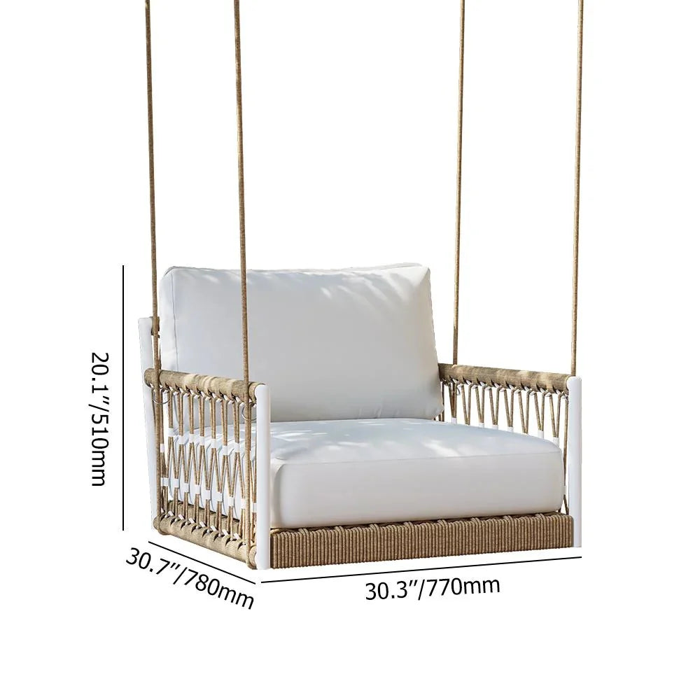 VIRASAT FURNITURE ULEK SINGLE SEATER HANGING SWING WITHOUT STAND FOR BALCONY & GARDEN SWING (WHITE + TAN) BRAIDED & ROPE