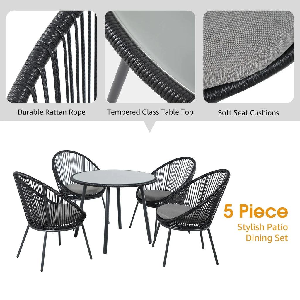 Virasat Outdoor Patio Seating Set 4 Chairs and 1 Table Set Black-VIRASAT FURNITURE & FURNISHING