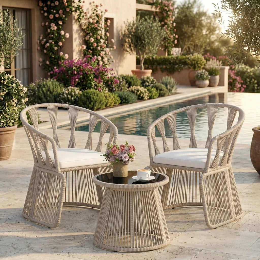 VIRASAT FURNITURE Outdoor Rope 3-Piece Patio Set (Beige & Off-White)