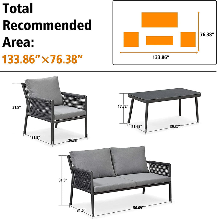 Virasat Deny Outdoor Sofa Set 2 Seater , 2 Single seater and 1 Center Table Set (Grey) Braided & Rope