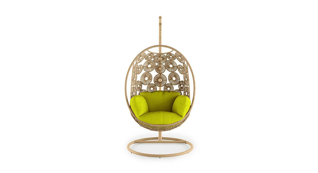 Virasat Single Seater Hanging Swing With Stand For Balcony, Garden Swing (Honey)-VIRASAT FURNITURE & FURNISHING