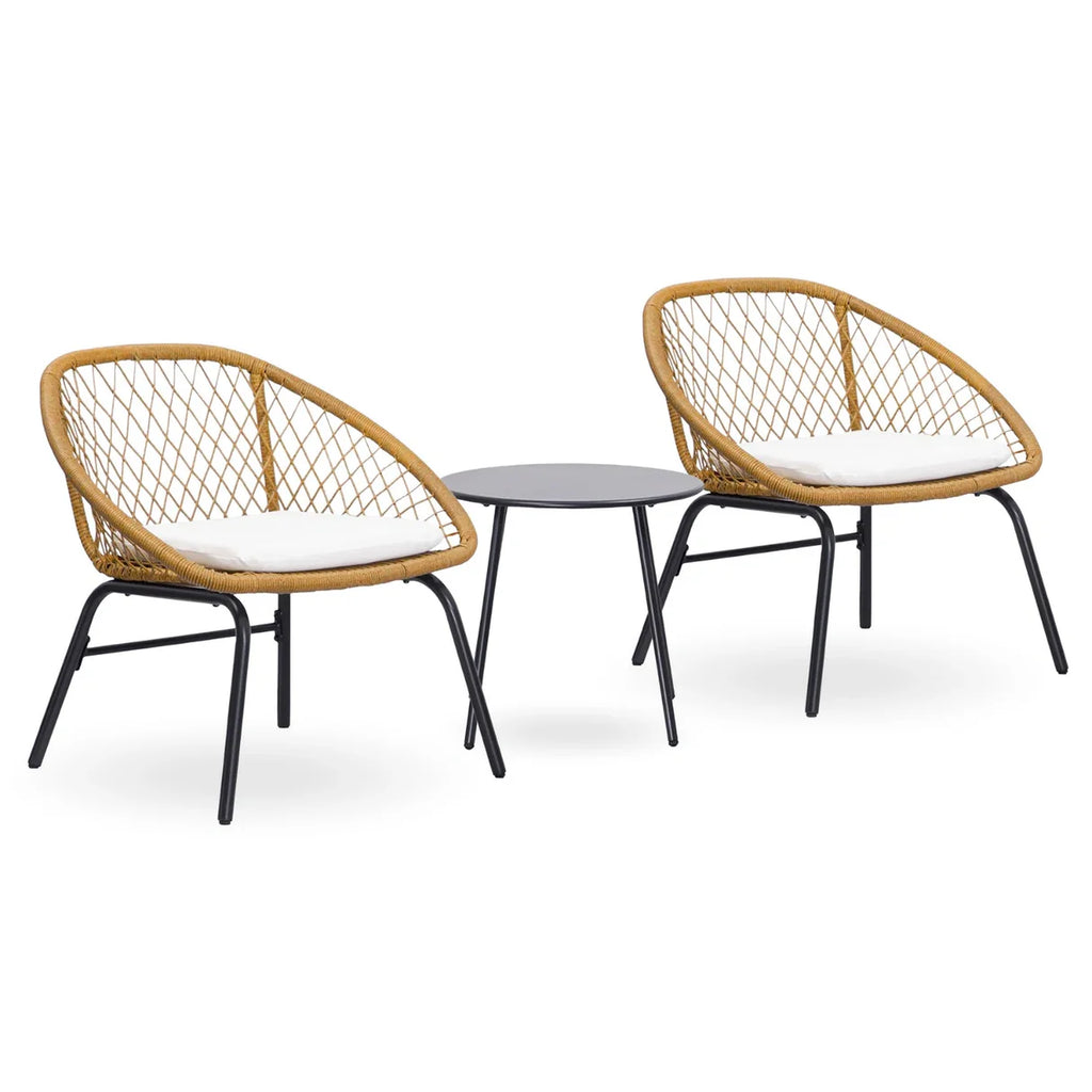 VIRASAT FURNITURE Outdoor Wicker 3-Piece Patio Set (Beige & White)