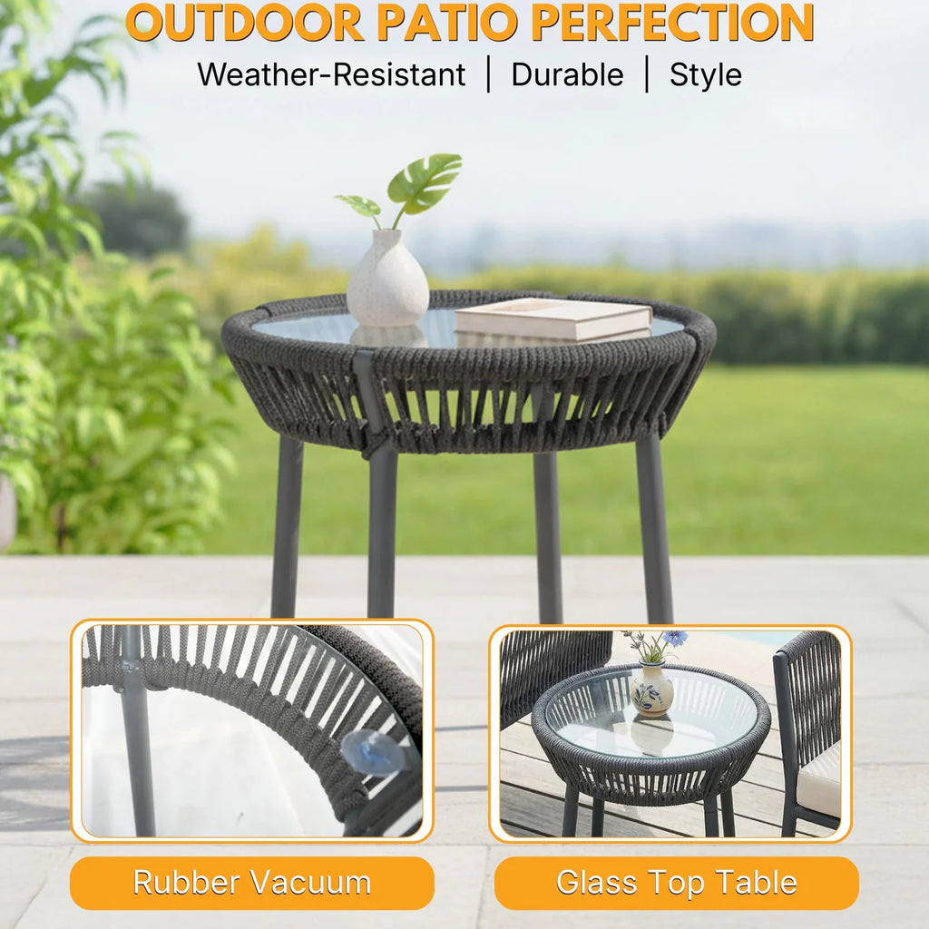 VIRASAT FURNITURE 3-PIECE ROPE PATIO SET – PERFECT FOR OUTDOOR ENTERTAINING (GREY &amp; WHITE)