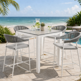 Virasat Outdoor Bar Sets 4 Chairs and 1 Table Patio Bar Set (White)