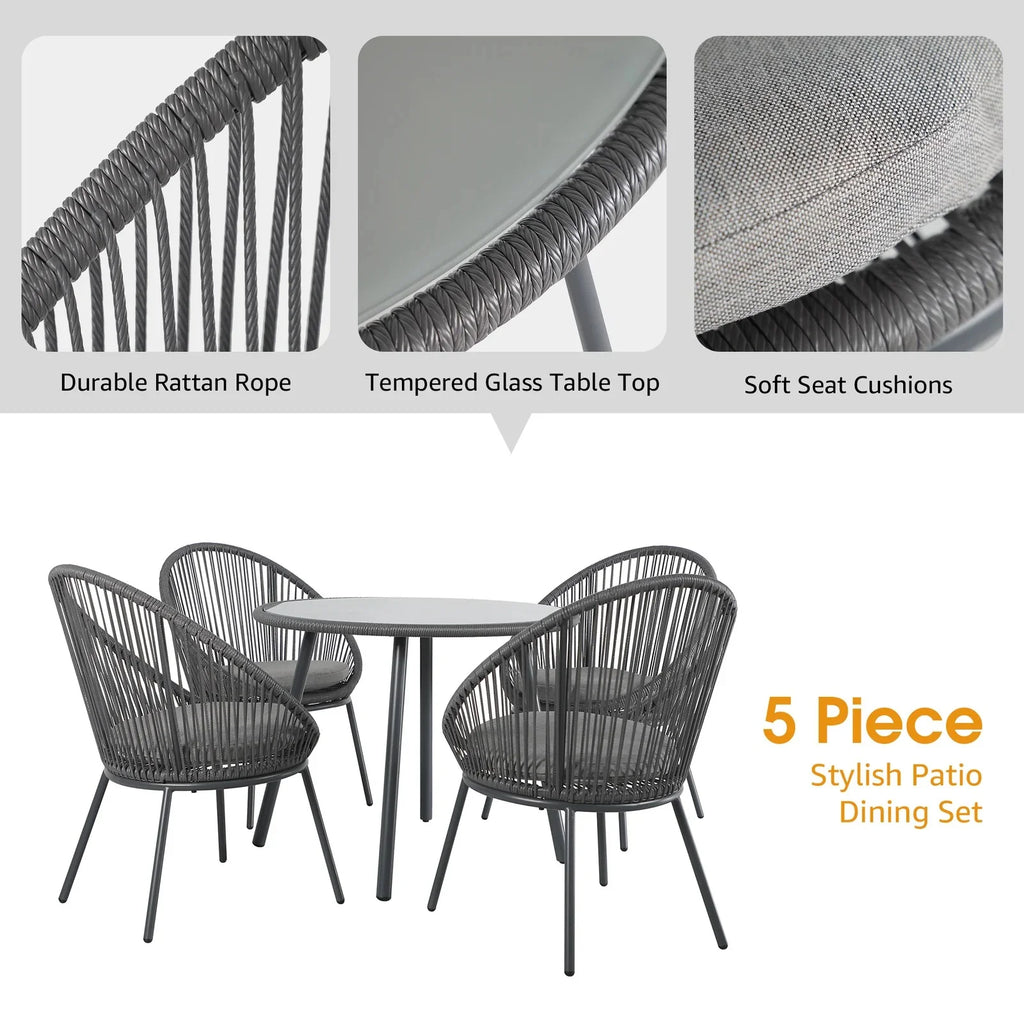 Virasat Outdoor Patio Seating Set 4 Chairs and 1 Table Set (Grey)-VIRASAT FURNITURE & FURNISHING