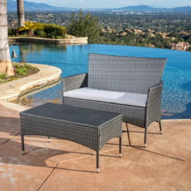 Virasat Outdoor 2 seater Sofa and 1 Center Table (Dark Grey + White)