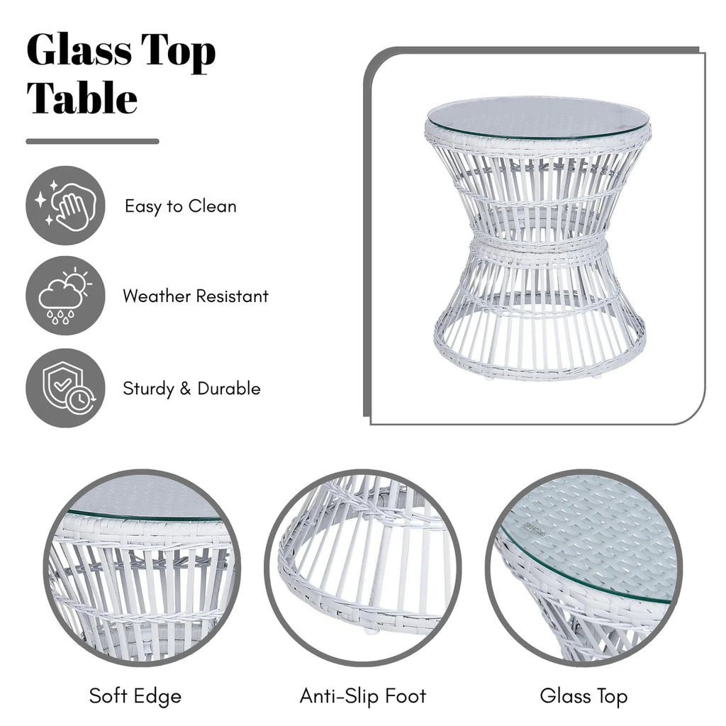 VIRASAT FURNITURE Outdoor Wicker Patio Set with Glass Top Table
