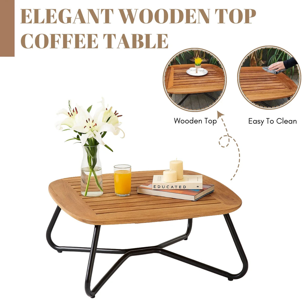 VIRASAT FURNITURE Outdoor Rope 3-Piece Patio Set With Wooden Top Table