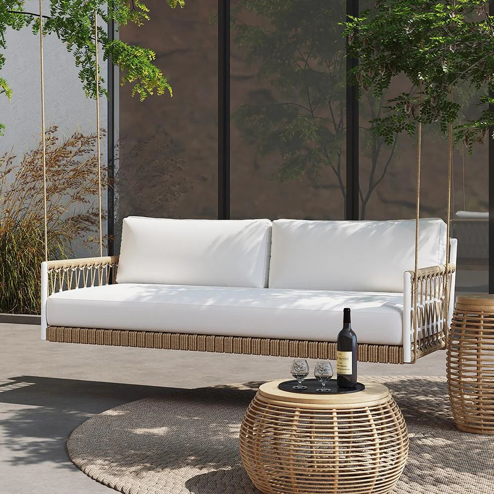 Virasat Three Seater Hanging Swing Without Stand For Balcony, Garden Swing (Tan + White)-VIRASAT FURNITURE & FURNISHING