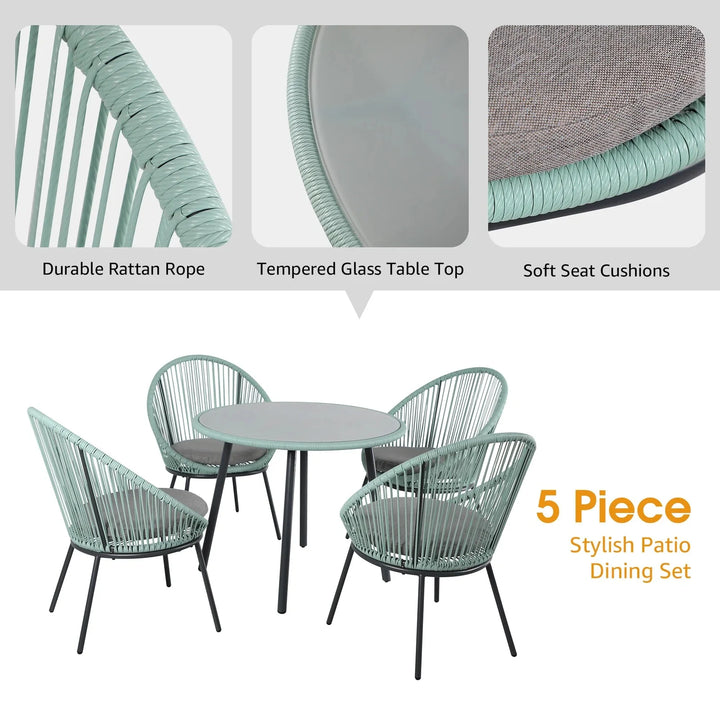 Virasat Piel Outdoor Patio Seating Set 4 Chairs and 1 Table Set (Turquoise)