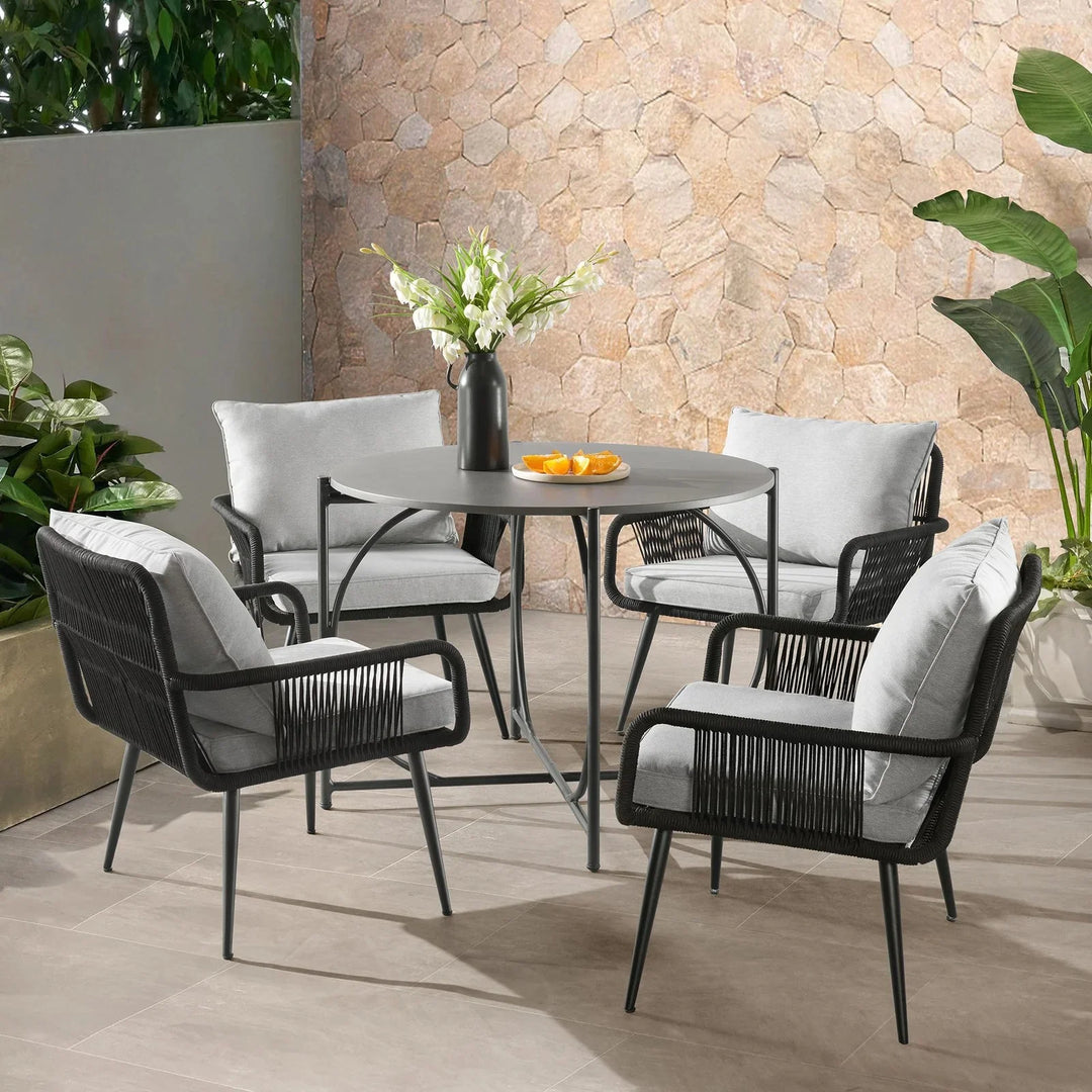 Virasat Novar Outdoor Patio Seating Set 4 Chairs and 1 Table Set Braided & Rope