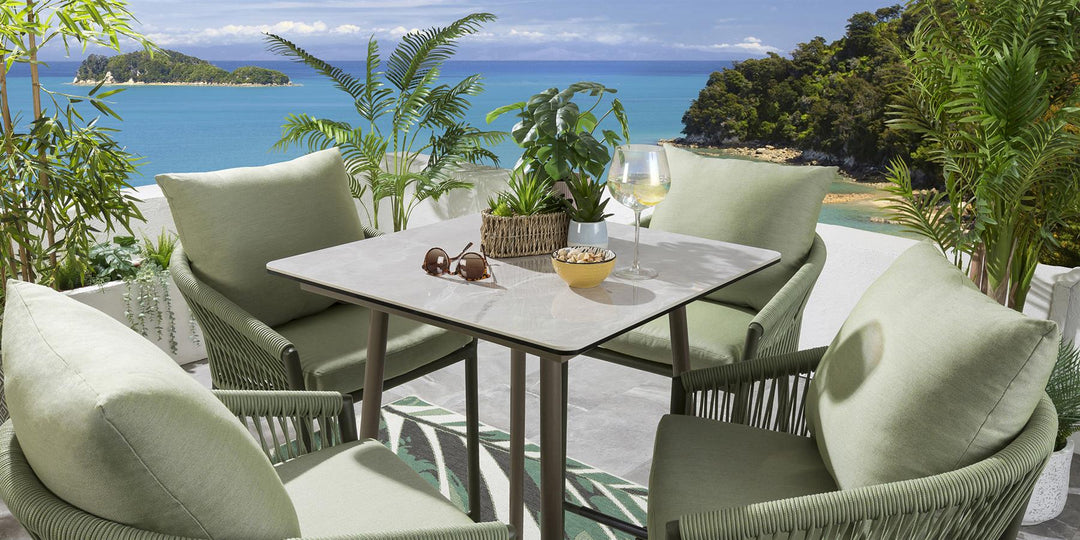 Virasat Rocío Outdoor Patio Bar Set 4 Chairs and 1 Table Set (Green) Braided & Rope