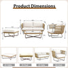 VIRASAT FURNITURE OUTDOOR ROPE SOFA SET 6-SEATER WITH OTTOMAN & CENTER TABLE (TAN) - BRAIDED ROPE PATIO SET