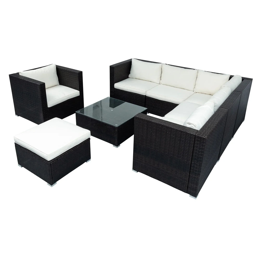 Virasat Silas Outdoor Garden Balcony Sofa Set 5 Seater, Single seater With 1 Ottoman and 1 Center Table Set (Black + White)