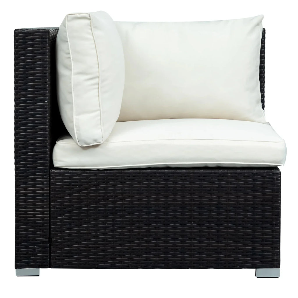 Virasat Outdoor Garden Balcony Sofa Set 5 Seater, Single seater With 1 Ottoman and 1 Center Table Set (Black + White)-VIRASAT FURNITURE & FURNISHING