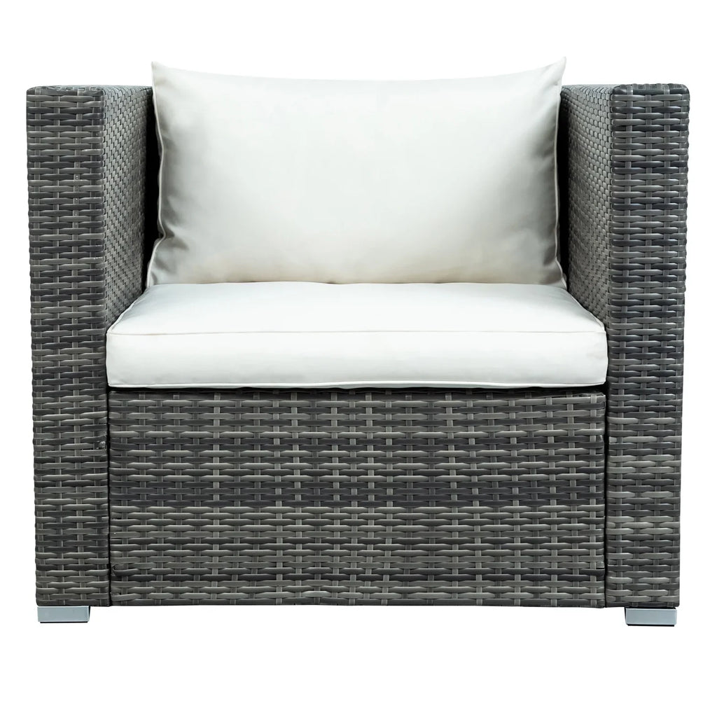 Virasat Outdoor Garden Balcony Sofa Set 6 Seater, Single Seater With 1 Ottoman and 1 Center Table Set (Brown + White)-VIRASAT FURNITURE & FURNISHING